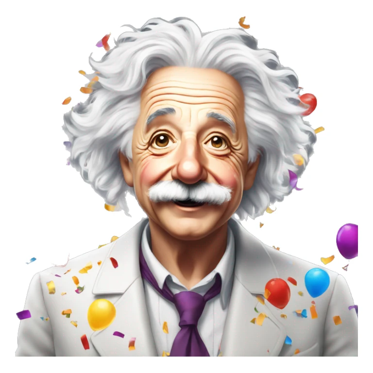 happy albert einstein with lots of colourful confetti and party balloons sticker