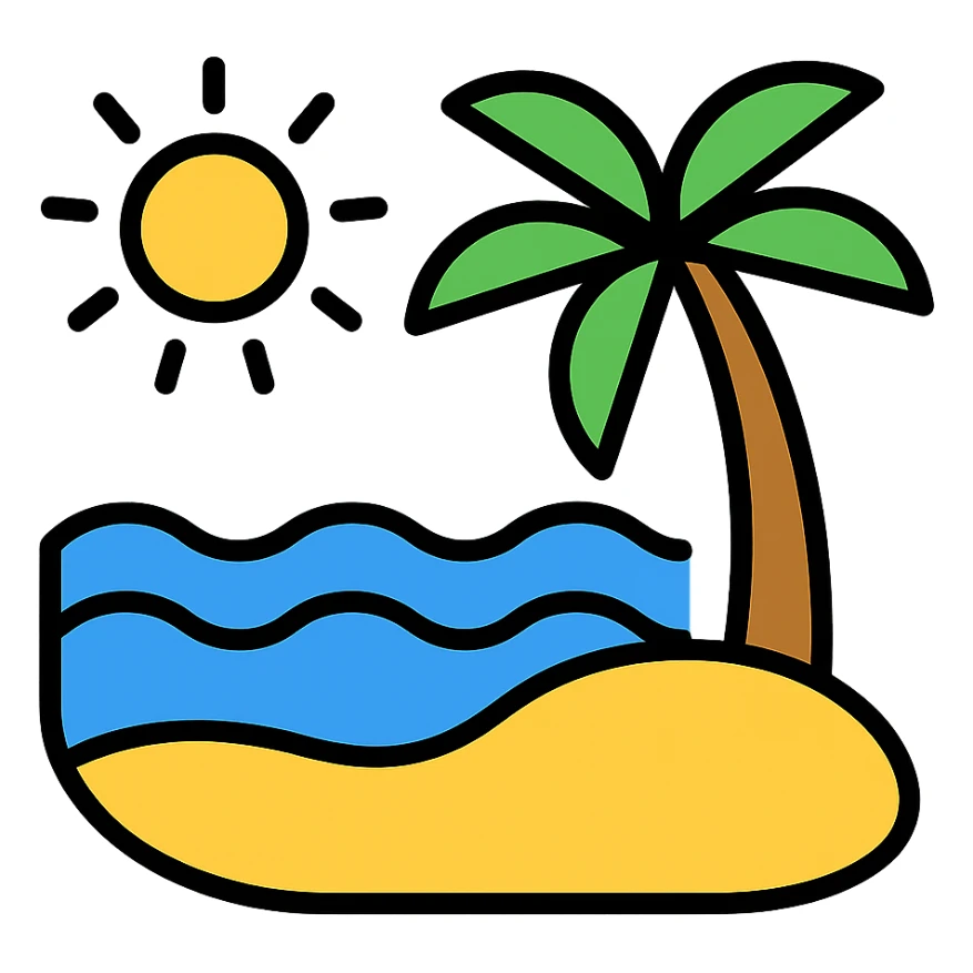 color outline icon of a beach with sun and palm sticker