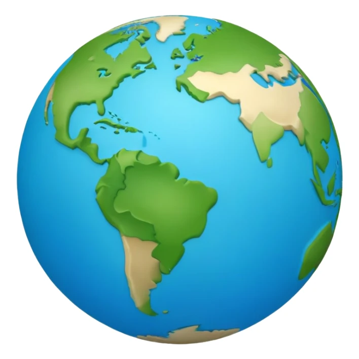 Earth globe with green landmasses creating a stylized 812 pattern, blue background, iOS emoji style, variation of previous design sticker