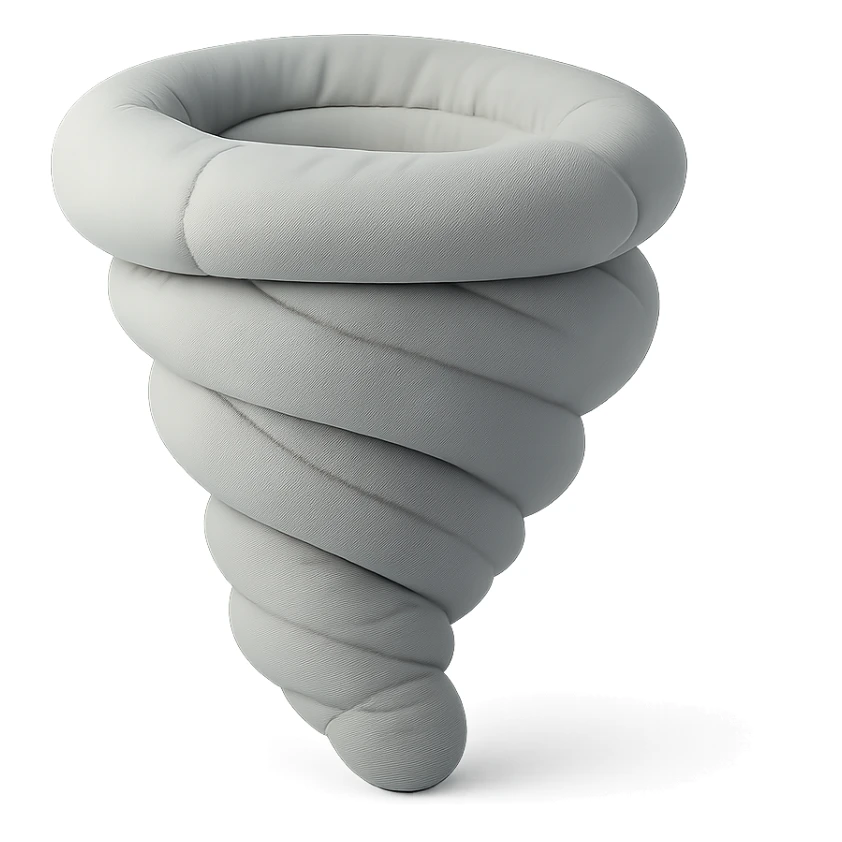 tornado in cushion style, soft plush look, swirling shape sticker