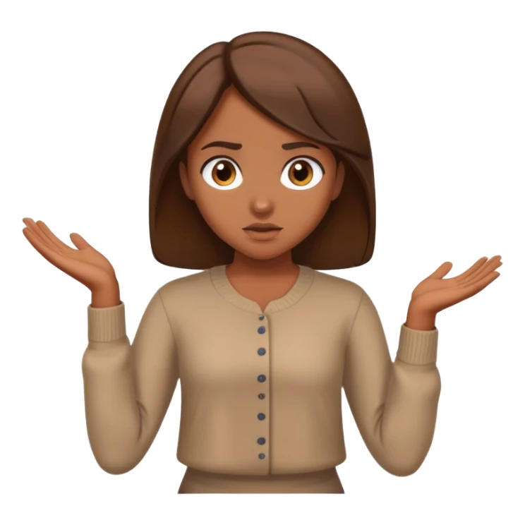 brown-skinned girl with brown hair, shrugging, no uniform sticker