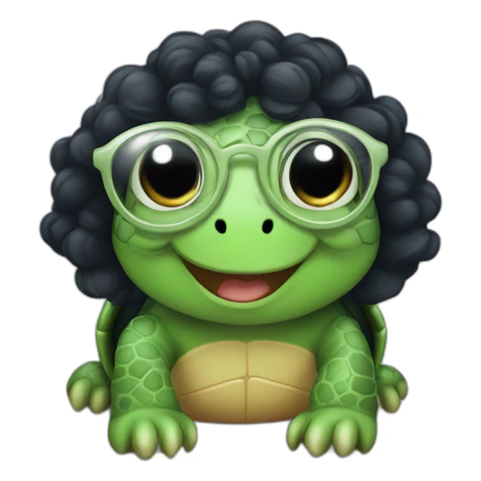 Cute Turtle with glasses and long black curly hair sticker