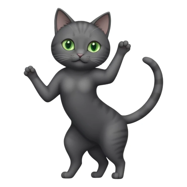 full body gorgeous solid dark grey cat with green eyes, white paws and white whiskers stretching sticker