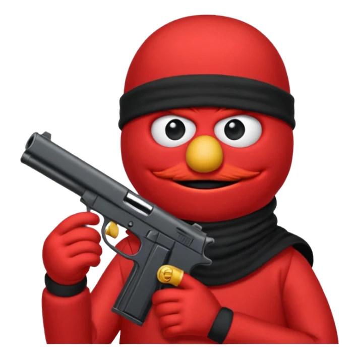 elmo with an gun and an black balaclava sticker