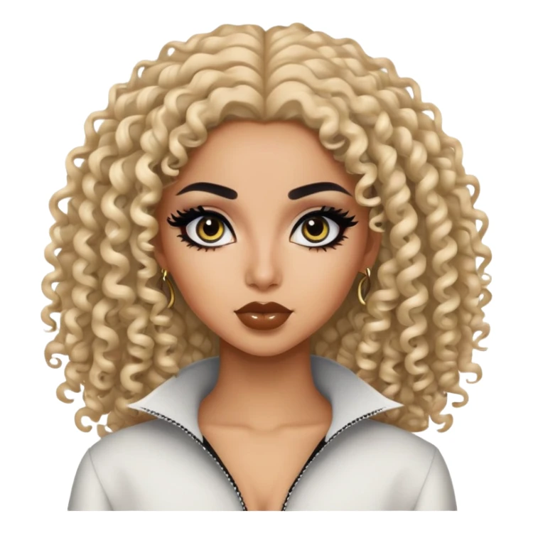 Saudi beauty, pretty bratz baddie, black eyeliner, curly hair sticker