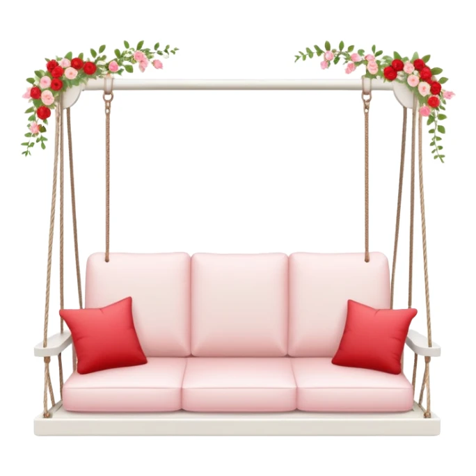 Romantic white wooden pastel-red cushions couch-swing with tiny flowers around sticker