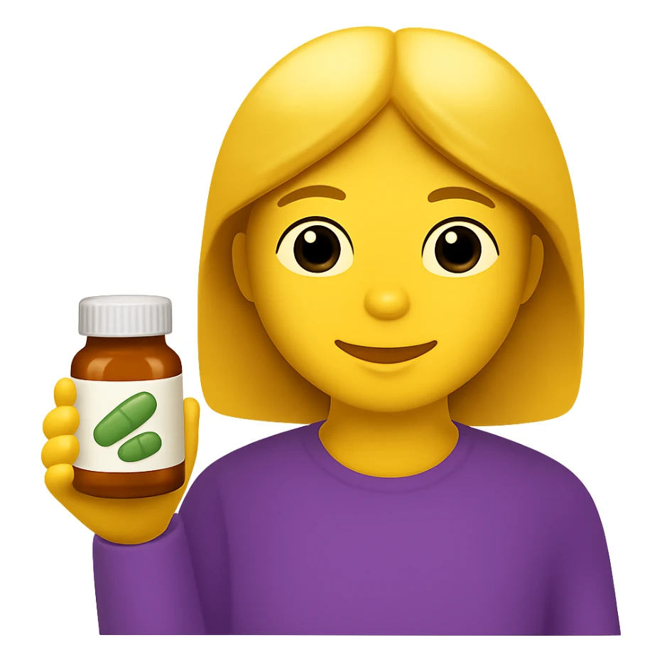 DONNA STILE EMOJI IPHONE CON BOCCETTA DI INTEGRATORE IN MANO, 4K sticker