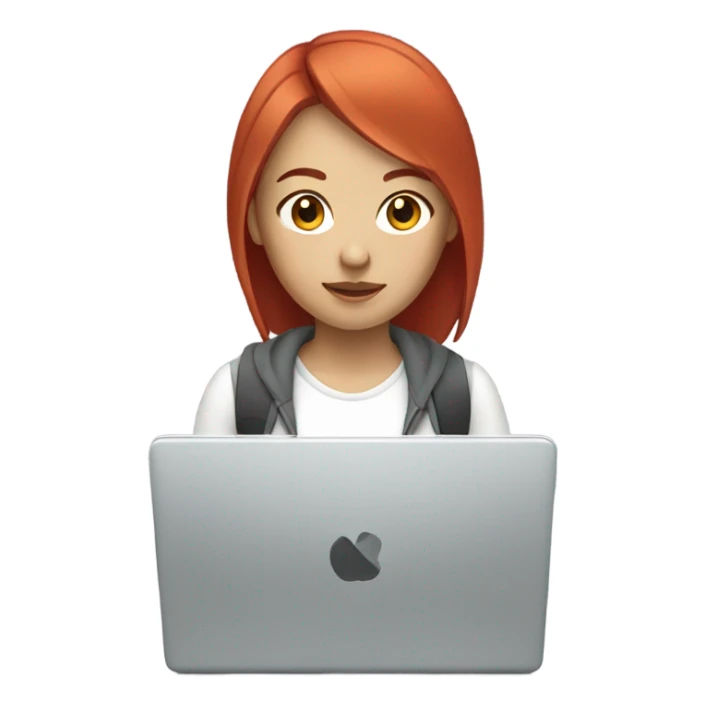 white asian girl red hair with laptop sticker