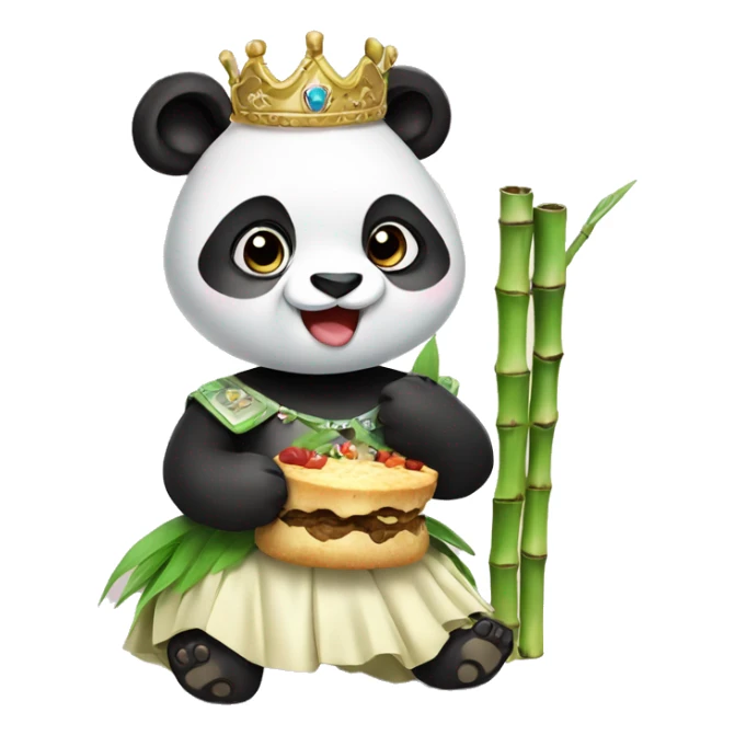 panda with skirt and princesa crown eating a bamboo sticker