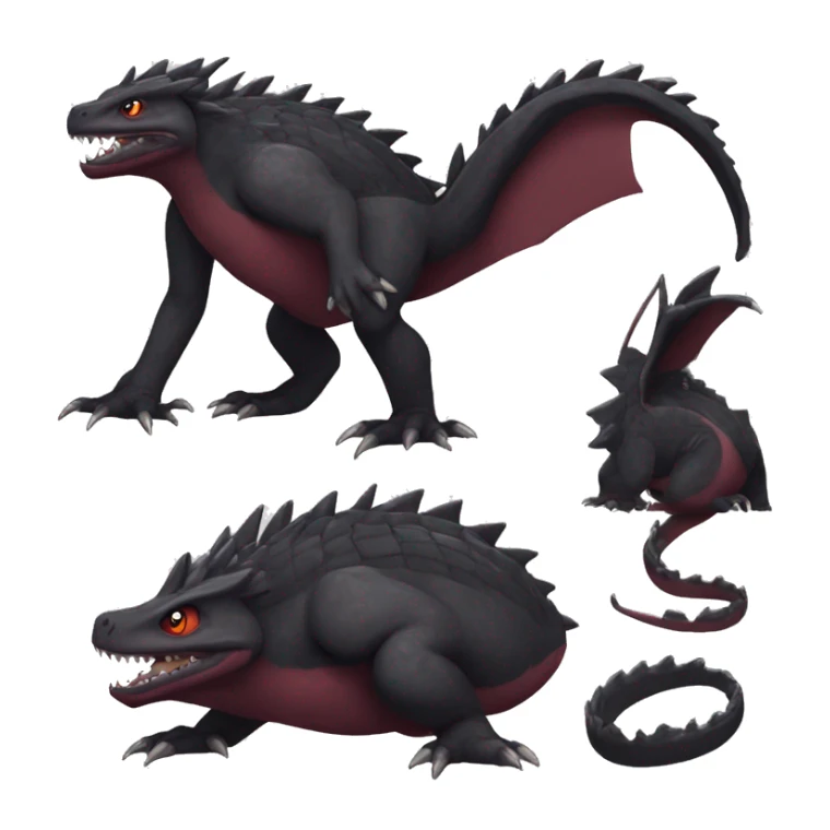 cool edgy black and maroon Dark-type nargacuga reptile Pokémon full body sticker