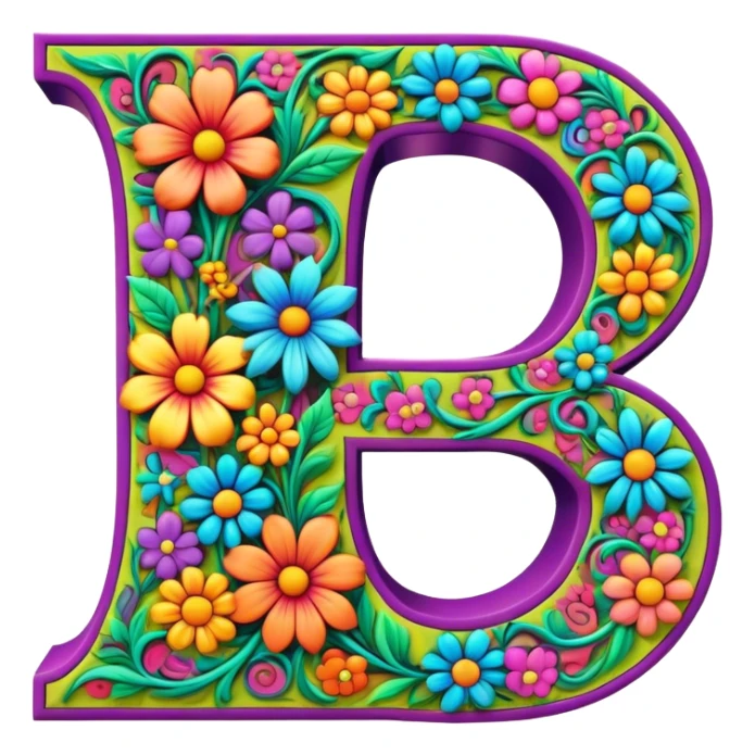 3D, gothic style psychedelic colored capital Letter “L” with hippie style flower border sticker