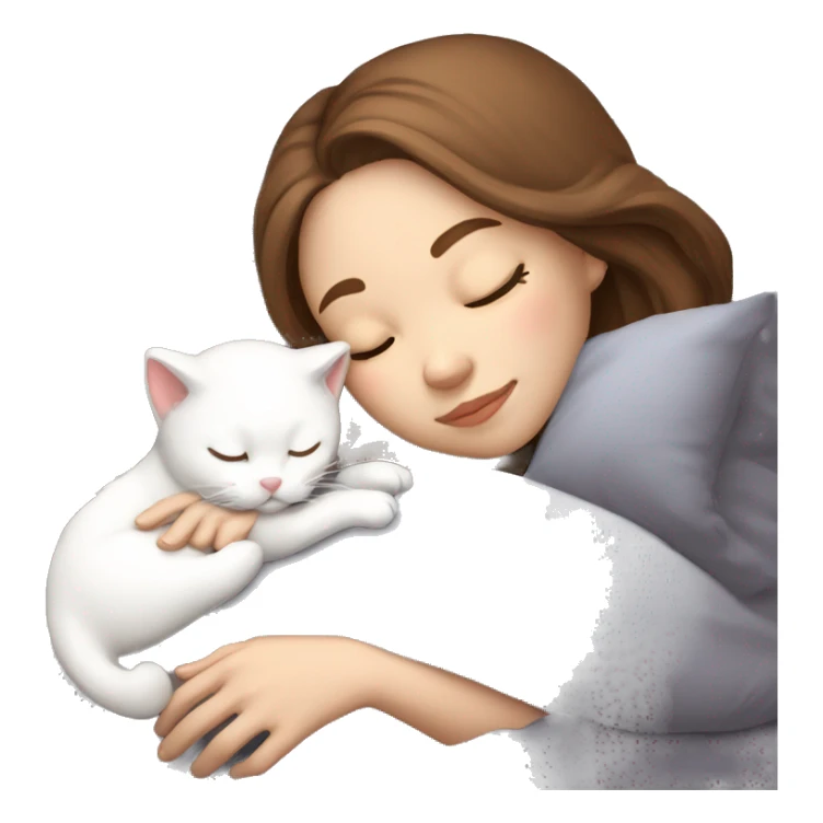 White girl brown hair sleeping with white kitty sticker