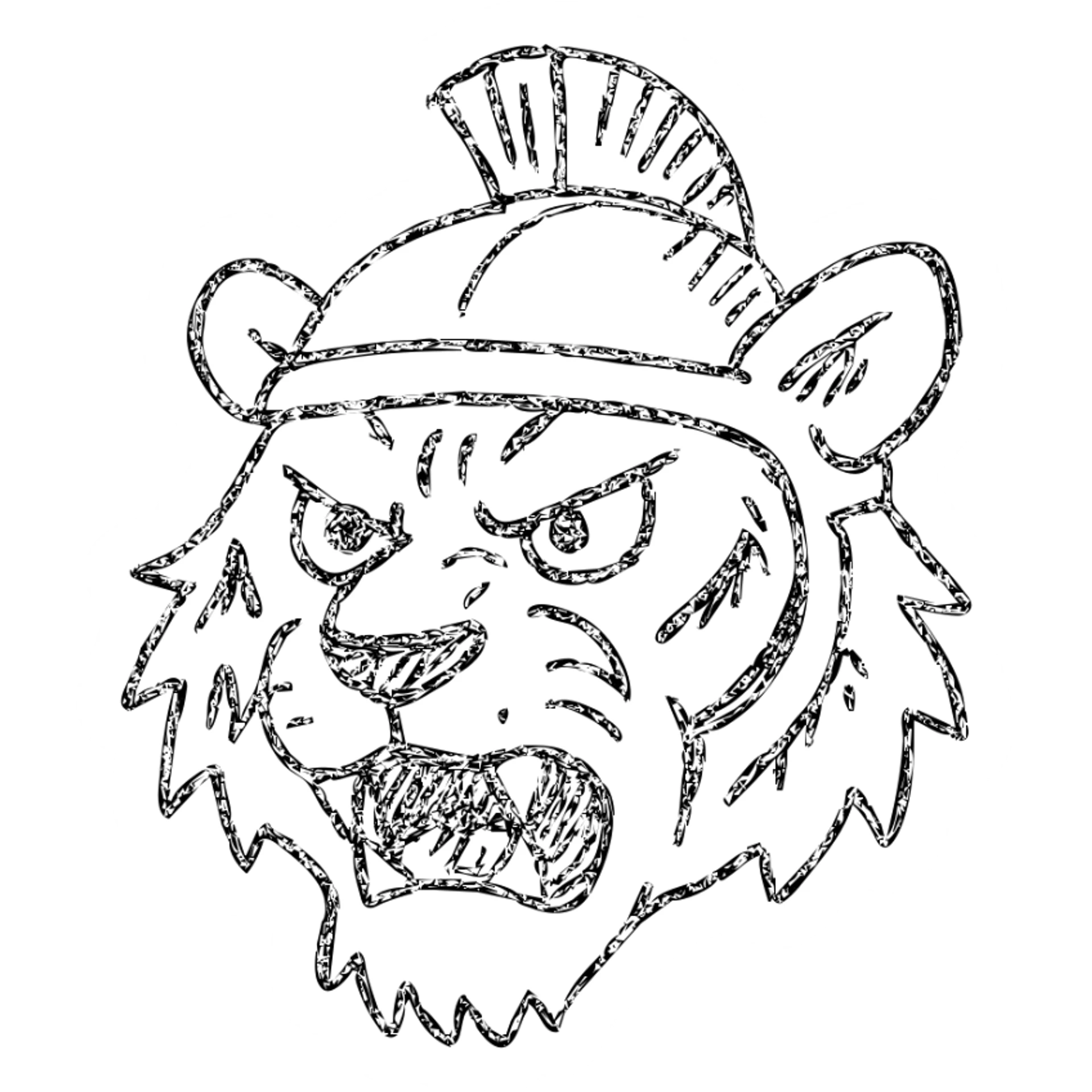 angry black tiger wearing a helmet, hand drawn outlined icon sticker