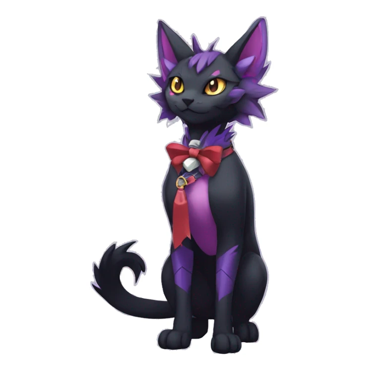 cool cartoon anthro edgy distinguished ethereal elegant beautiful fantasy black purple red ethereal fantasy nargacuga-Noivern-cat-Fakemon collar harness bow tis full body sticker