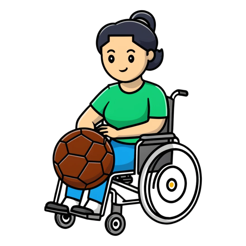 woman in wheelchair with football sticker