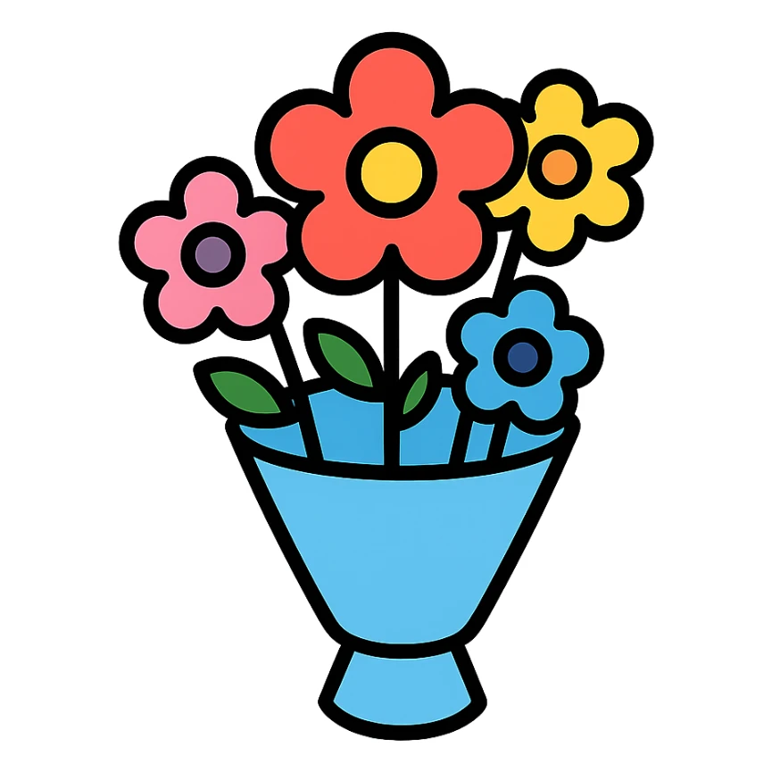 flower bouquet, color outline icon style sticker