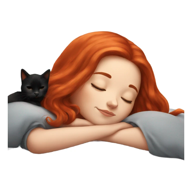 Red hair girl sleeping with black kitty sticker