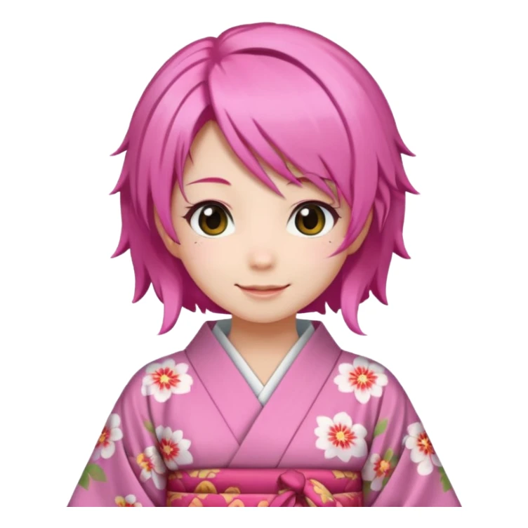 anime girl pink hair smiling , in kimono sticker