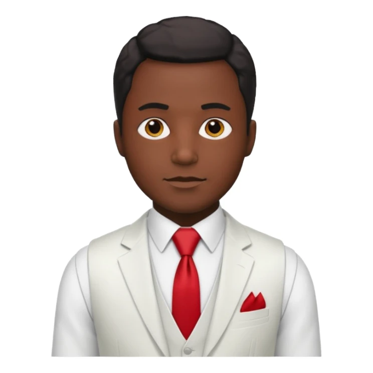 businessman, black skin, white suit vest, red tie sticker