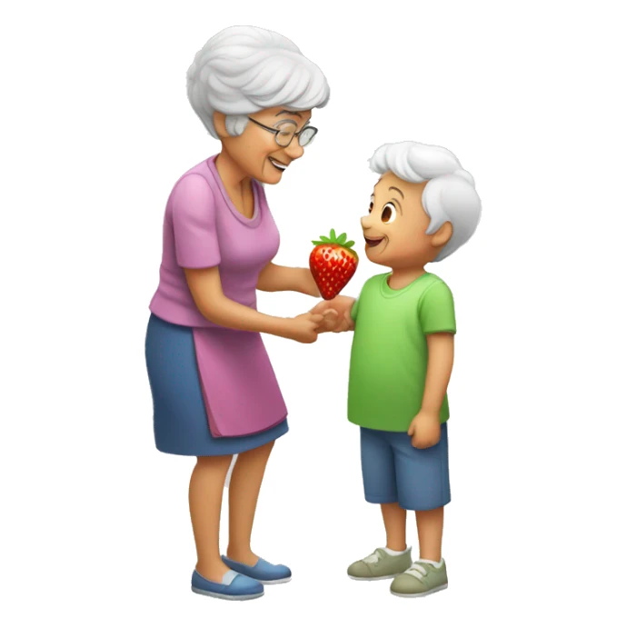 grandma giving a strawberry to kid sticker