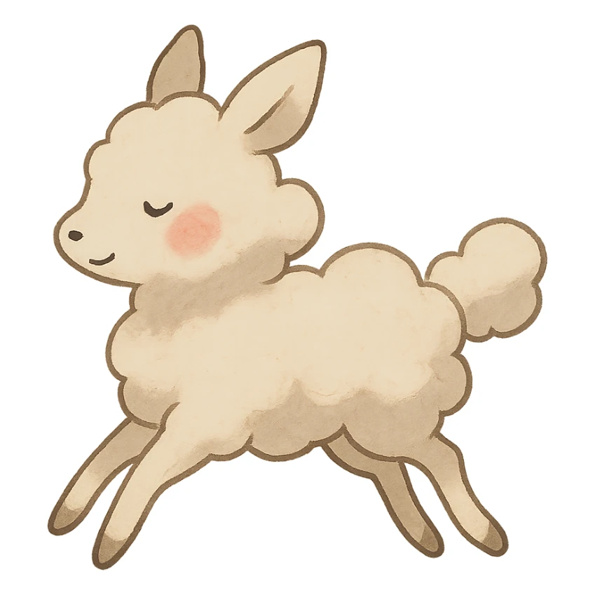 vanilla-colored cloud doe with rosy cheeks, floating with witch-like grace, social media brand identity mascot, Ghibli style sticker