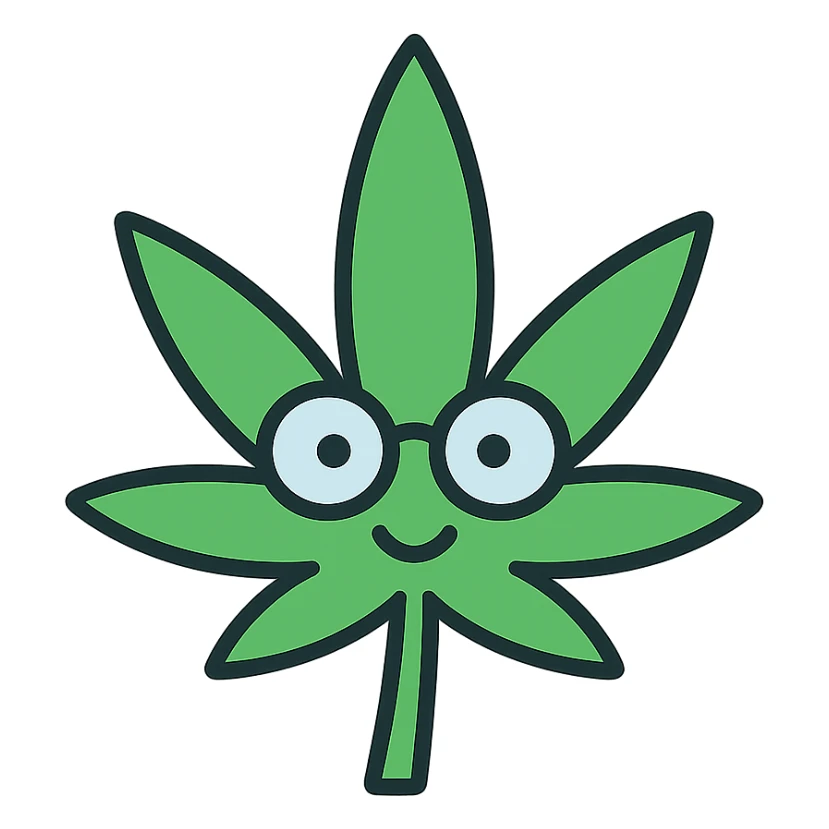 clean icon of a fun and friendly weed leaf with glasses sticker