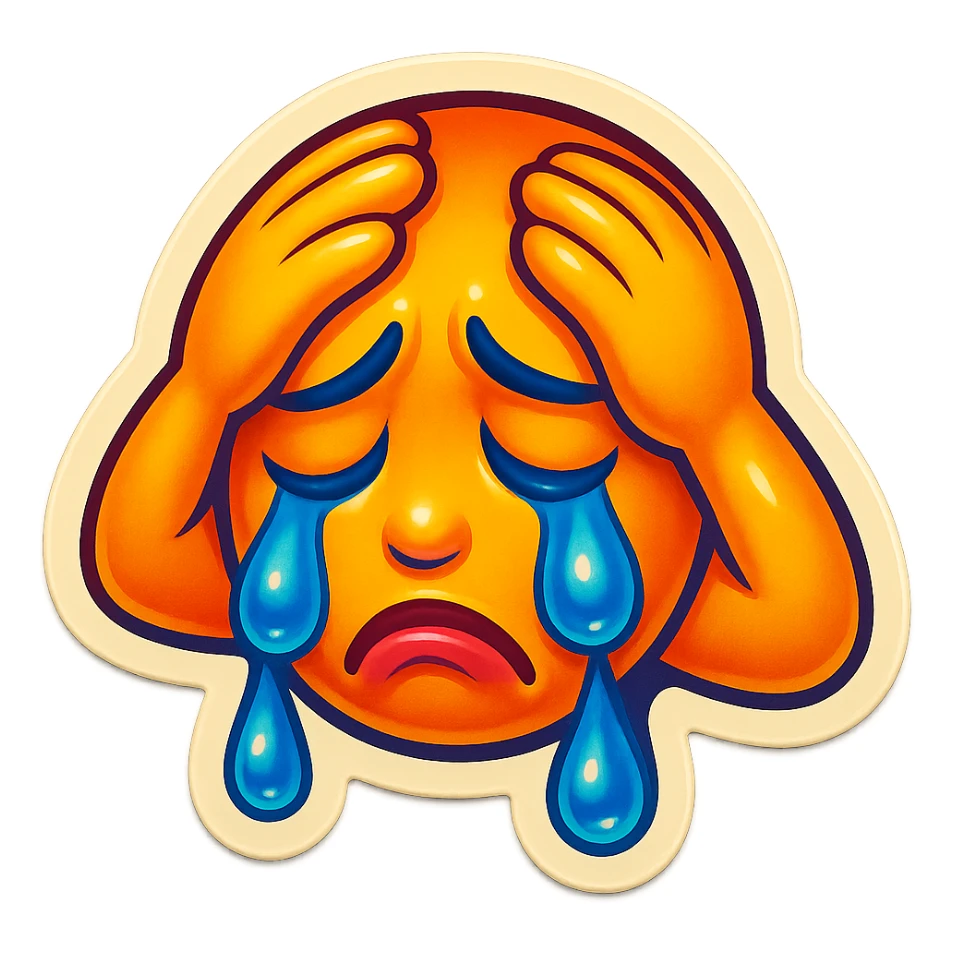 sad Tears rolling down face 
Mouth Pout
hands on head 
head down
 sticker