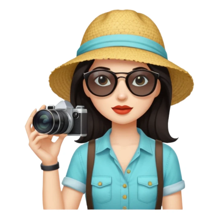 dark haired woman fotographer with summer clothes and sun glasses sticker