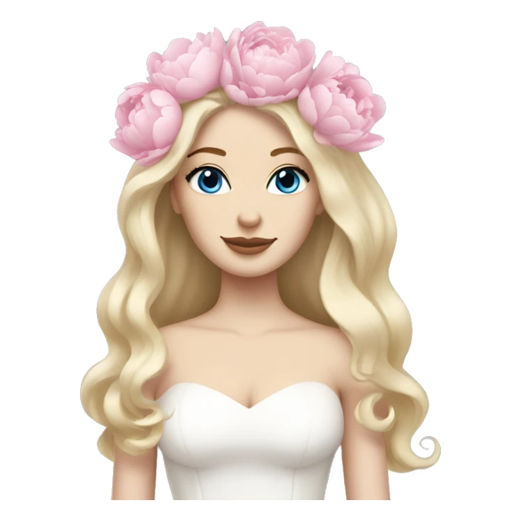 White bride with long light blonde hair and blue eyes with light pink peonies in hair white skin  sticker