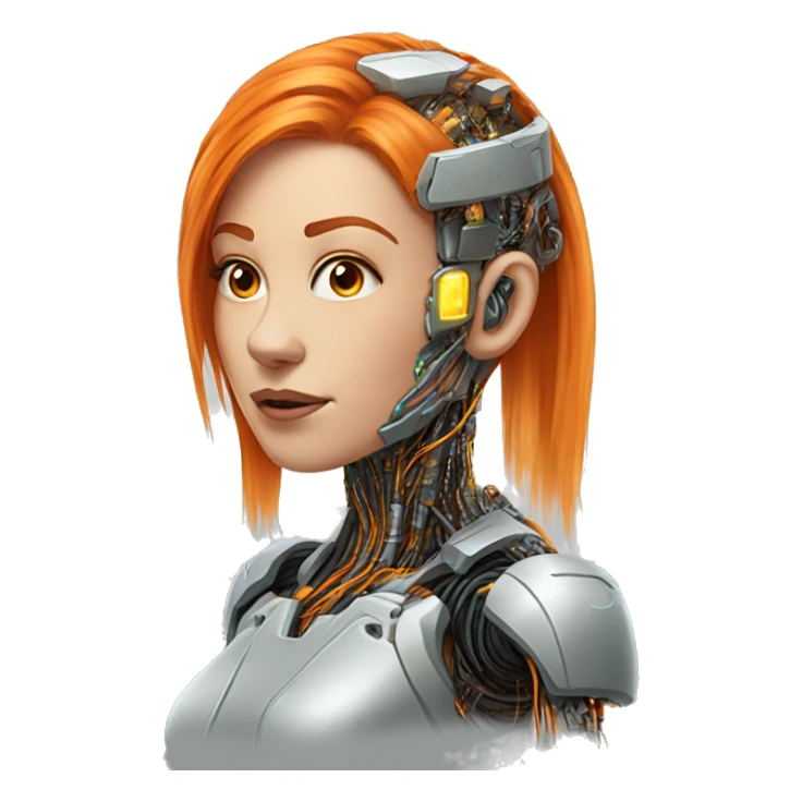 Head Female cyborg orange hair and circuits sticker