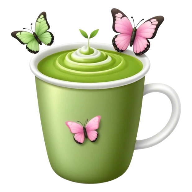 Matcha aesthetic with small pinkbutterly chams onthe cup sticker