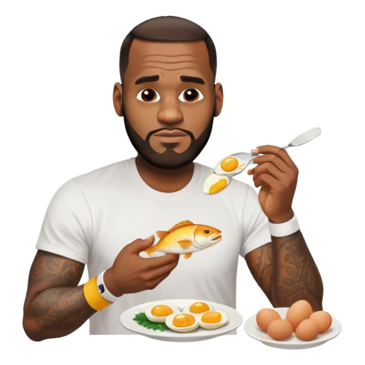 LeBron James eating eggs and fish in the sunlight sticker