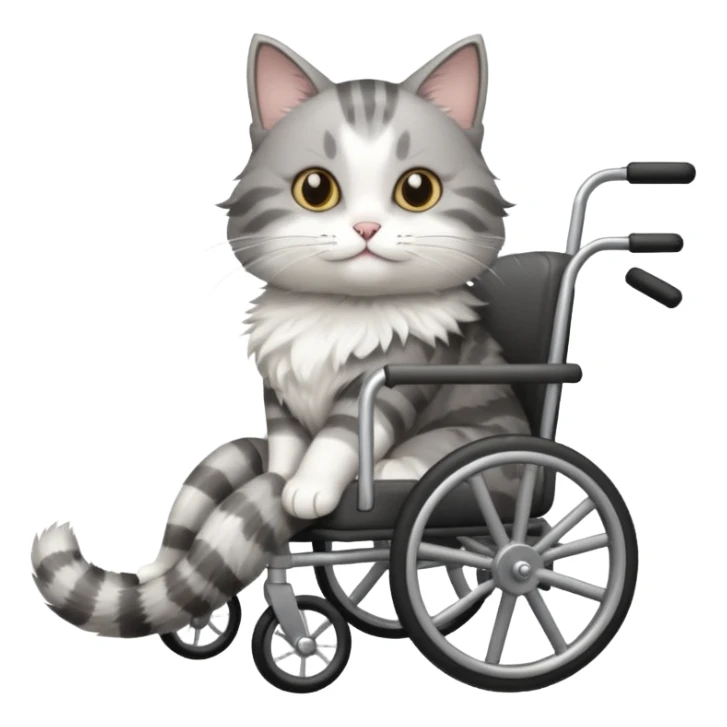 grey and white cat in a cat wheelchair sticker