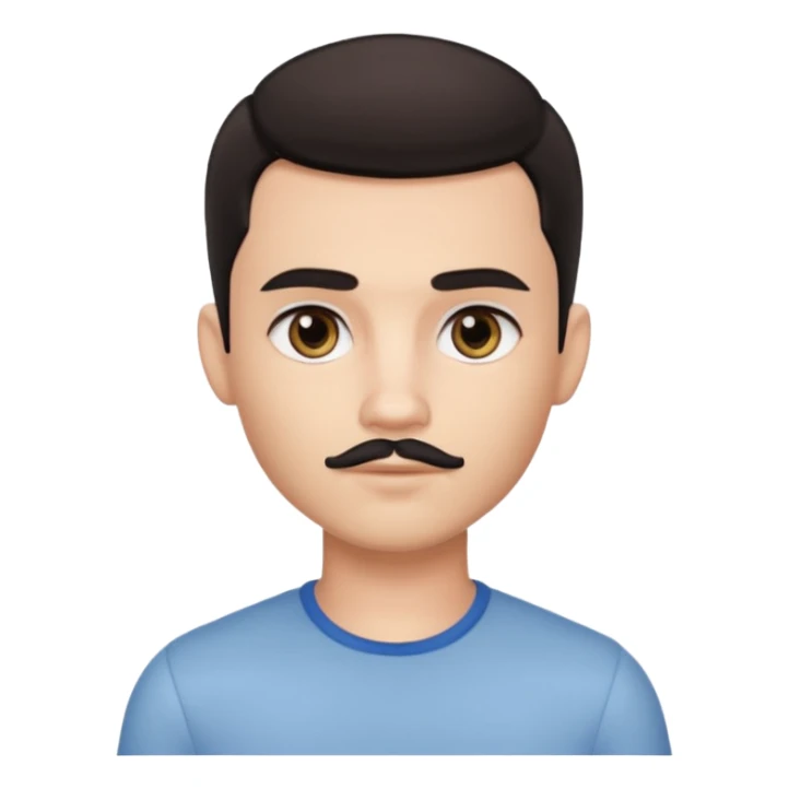 pretty handsome bratz man, black black eyes,  short dark hair,  short mustache , pale skin, defined jawline sticker