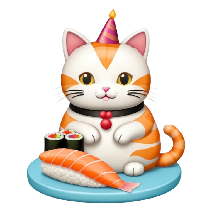 cat with a birthday cake made out of sushi sticker
