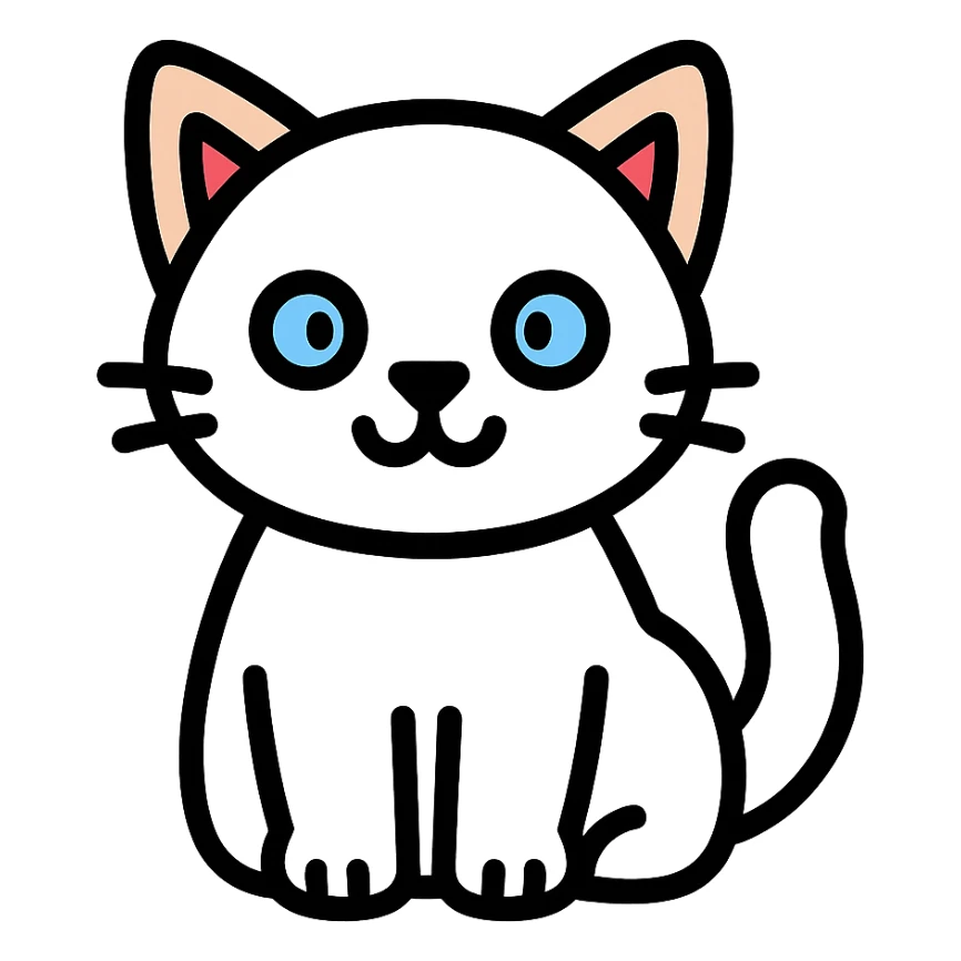 A cute cat with short white fur and blue eyes sticker