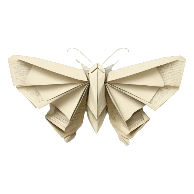 Moth made out of a book, book, newspaper, origami sticker