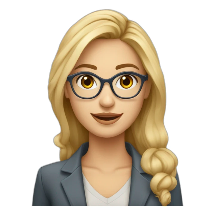 Una chica rubia de 25 años con pelo largo ondulado rubia con ojos azules tiene unas gafas hexagonales doradas y es it recruiter sticker