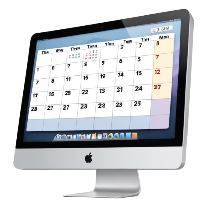 front-facing iMac displaying a day view calendar with time slots and several booked appointments sticker