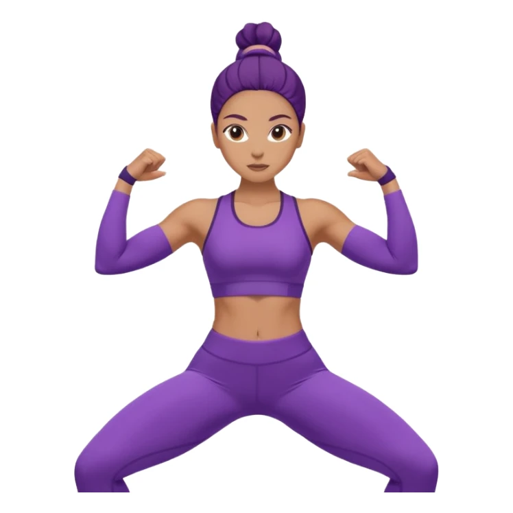 A woman dressed in purple performing warrior one pose, sunrise lighting, peaceful and strong vibe. sticker