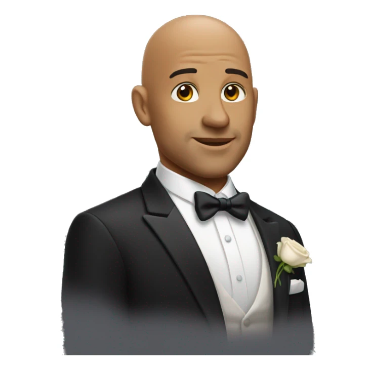 bald man in tuxedo and Marriage sticker