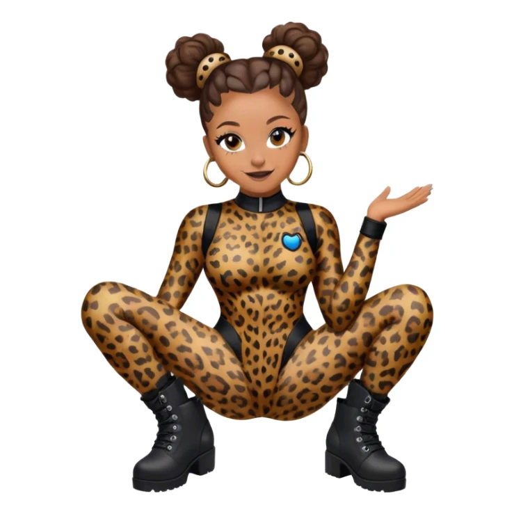 Melanie Brown smiling with her hair in space buns and wearing a tight leopard print bodysuit and black combat boots sticker