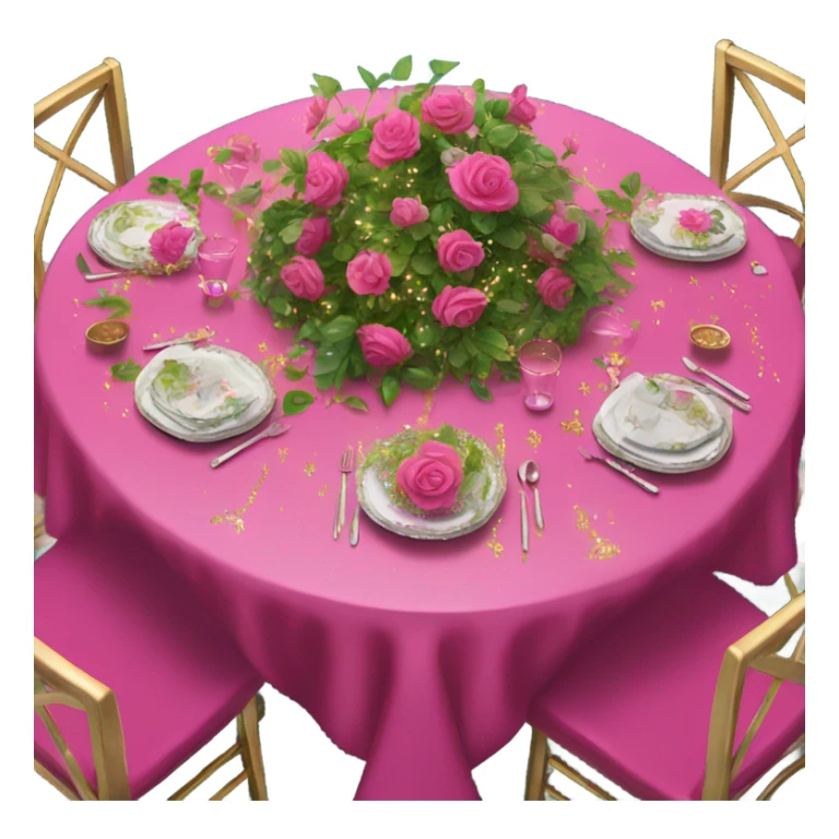 Hot pink table with glitter covered in lights and vines and flowers  sticker
