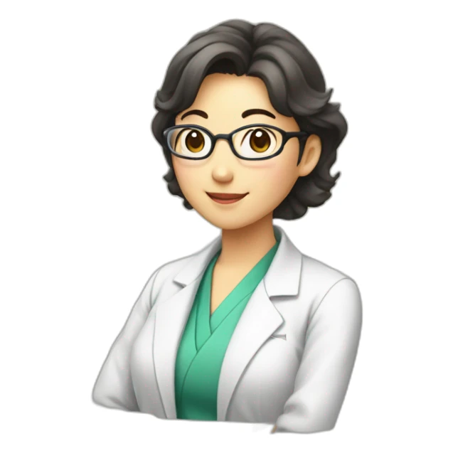 brunnete japanese scientist woman saying thank you sticker