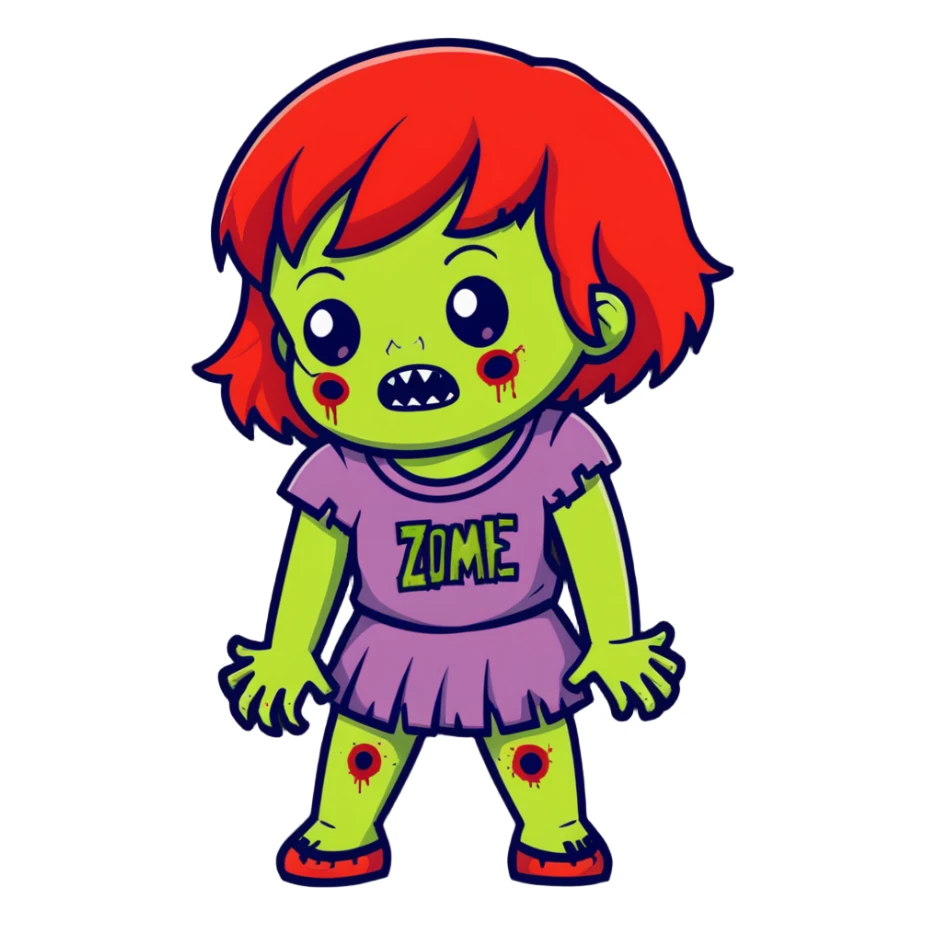 zombie girl with red hair and bangs sticker