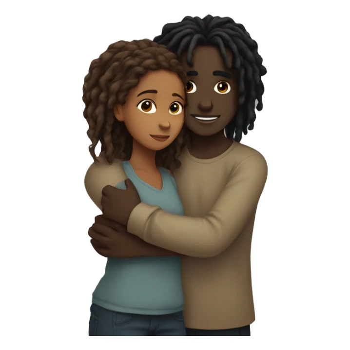 Brown girl with wavy hair hugging black boy who has dreads  sticker