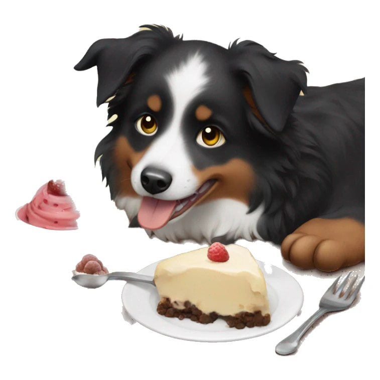 Small black australian shepherd dog eating dessert  sticker