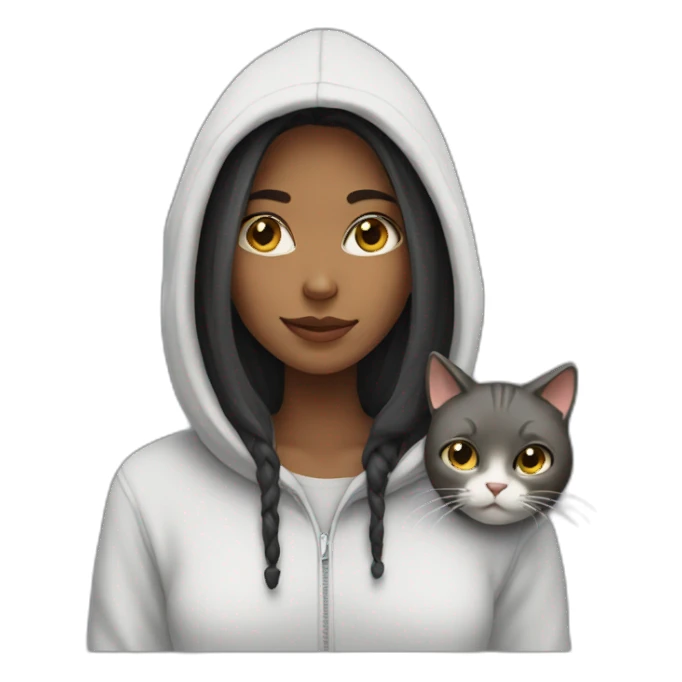 girl with hoodie and cat sticker