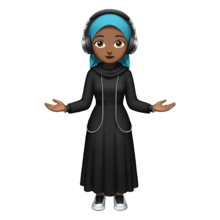 hijab DJ, headphone,  full body, black sticker