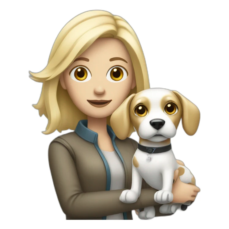 blonde white woman holding robot dog sticker